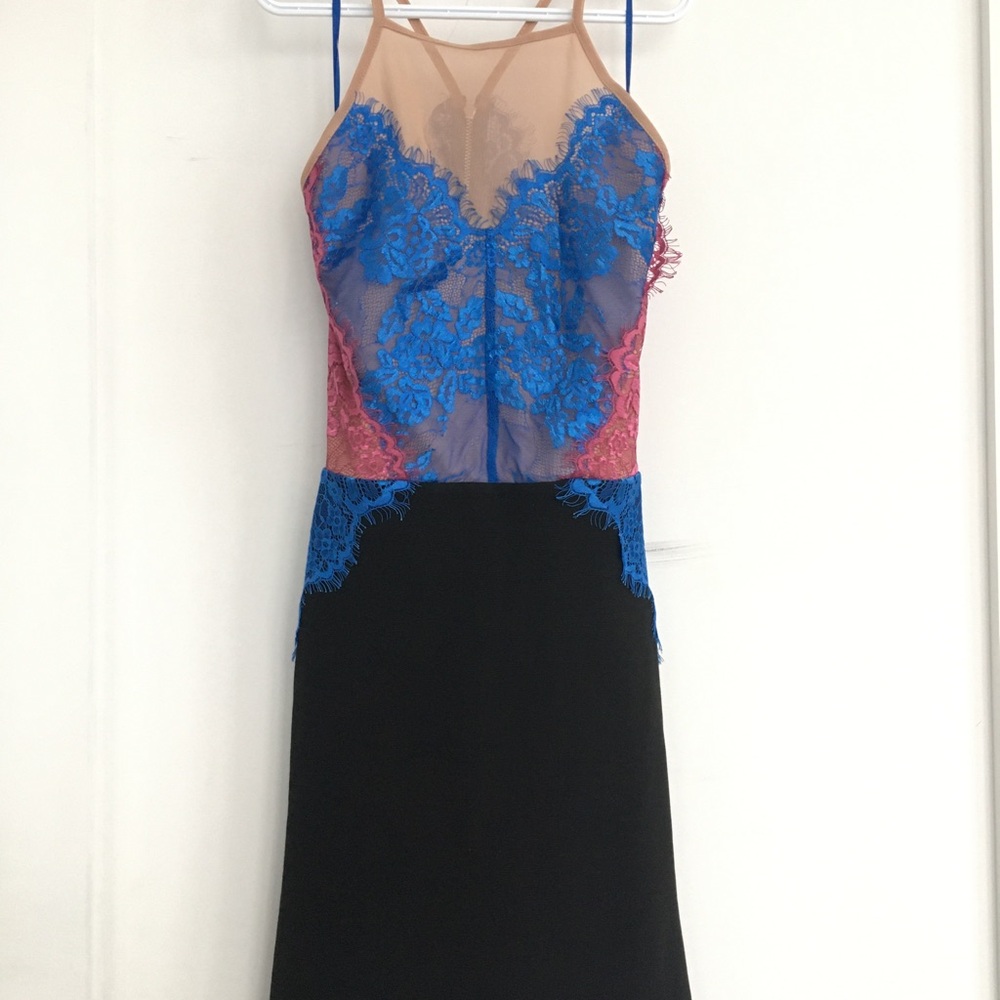 Topshop Black Dress with Blue and Pink Lace